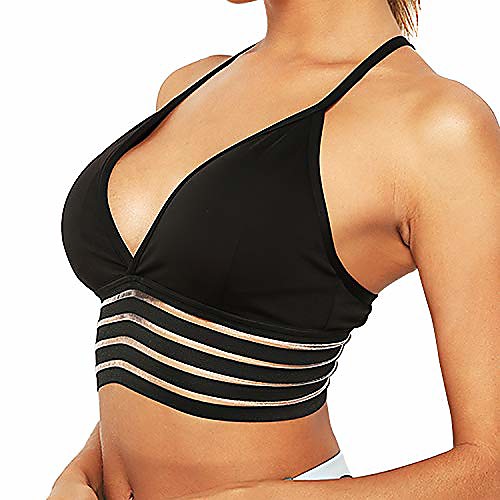 

sports bras for women ajustable strap yoga bra with removable cups workout breathable activewear top black, s