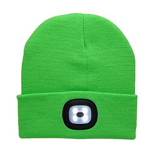

unisex 4led knitted beanie hat built-in rechargeable led head lights hands free beanie cap camping, grilling, auto repair, jogging, walking handyman working (green)