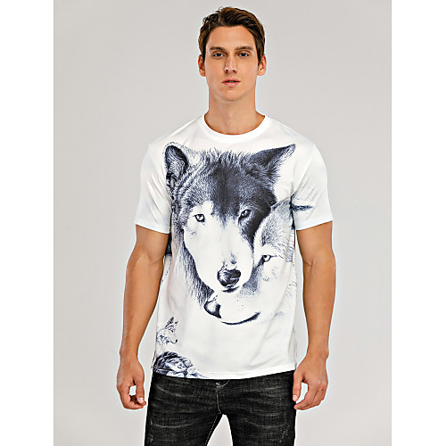 

Men's T shirt Graphic Animal Print Short Sleeve Daily Tops White Black Blue