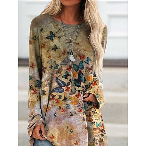 

Women's Shift Dress Knee Length Dress Gray Long Sleeve Print Animal Print Fall Round Neck Casual 2021 S M L XL XXL 3XL