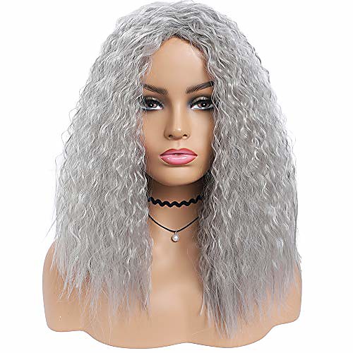 

grey long curly wigs for women afro deep curly wig middle part high density color layered synthetic full wigs (grey)