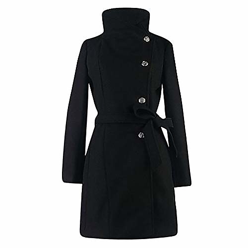 

womens coat parka wool belted waist plain elegant side-button dress outerwear, uk 6-14(2xl(14),black)