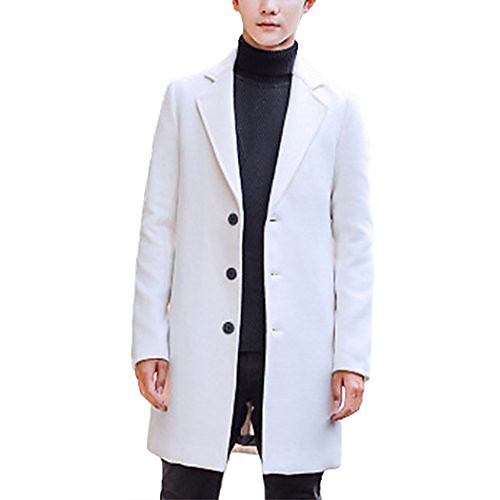 

men's solid trench coat long blend slim fit jacket overcoat beige white