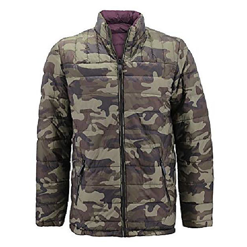 

mens reversible camo lightweight insulated quilted packable puffer zipper jacket (burgundy, m)