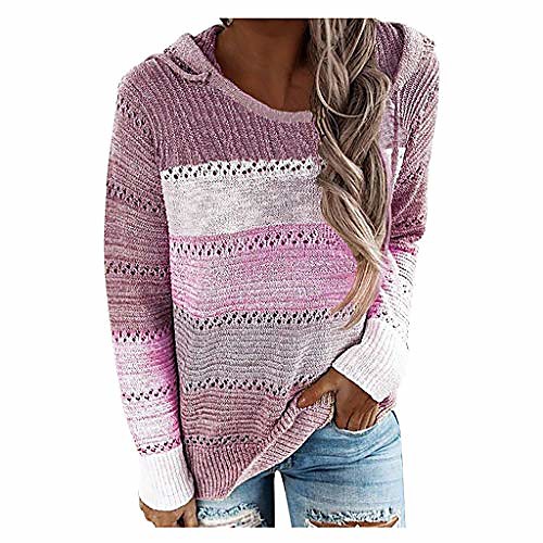 

Women's Color Block Pullover Long Sleeve Sweater Cardigans Crew Neck Autumn / Fall Pink Blue Purple
