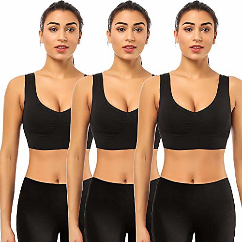 

sports bras for women, 3 pack seamless comfortable yoga bra with removable pads(nude,xxx-large)