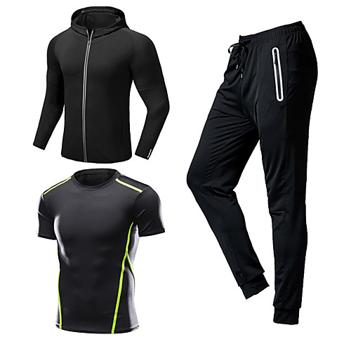 

Men's Patchwork Tracksuit Activewear Set Athletic Athleisure Long Sleeve 3pcs Front Zipper Breathable Quick Dry Moisture Wicking Fitness Gym Workout Running Walking Jogging Sportswear Stripes Normal