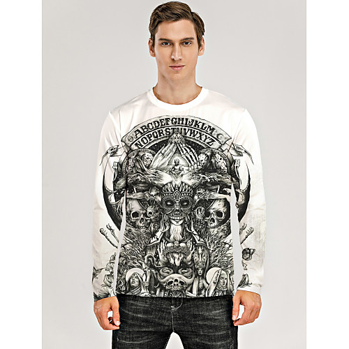 

Men's T shirt 3D Print Graphic 3D Skull Print Long Sleeve Daily Tops Gray