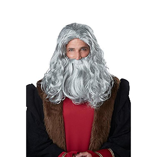 

men's renaissance man wig & beard, gray, one size