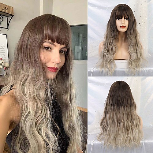 

Synthetic Wig / Bangs Curly / Water Wave Style Side Part Capless Wig Grey Synthetic Hair 18 inch Women's Cosplay / Women / Synthetic Dark Gray Wig Long Cosplay Wig
