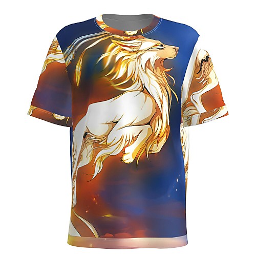 

Men's T shirt 3D Print Graphic 3D Animal Print Short Sleeve Daily Tops Blue / White