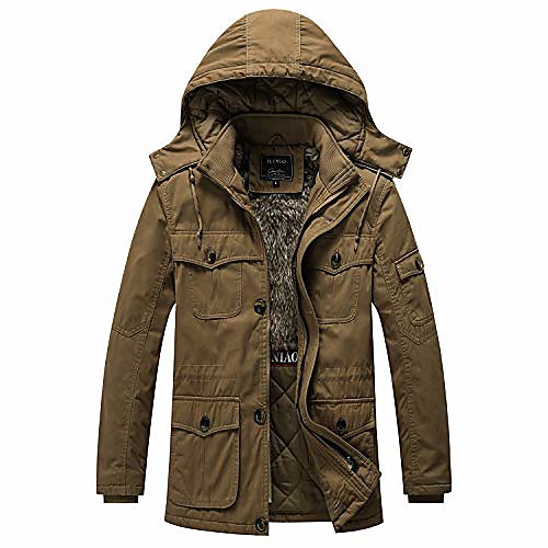 

men's outdoor winter coats for men cotton parka tactical military jacket with removable hood (khaki xl)