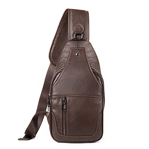

Men's Bags Cowhide Sling Shoulder Bag Chest Bag Zipper Daily Outdoor 2021 MessengerBag Black Coffee