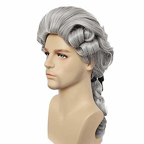 

colonial cosplay wig for lawyer grey wigs long curly wavy wigs for men