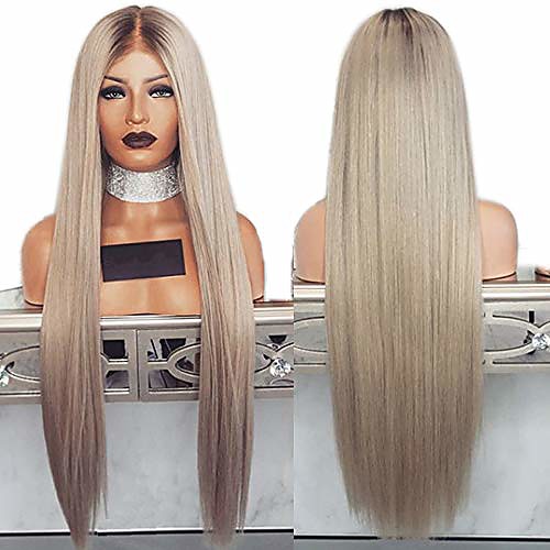 

ombre ash blonde wig,straight non-lace wig brown root platinum blonde synthetic wigs for white women african american (non-lace)