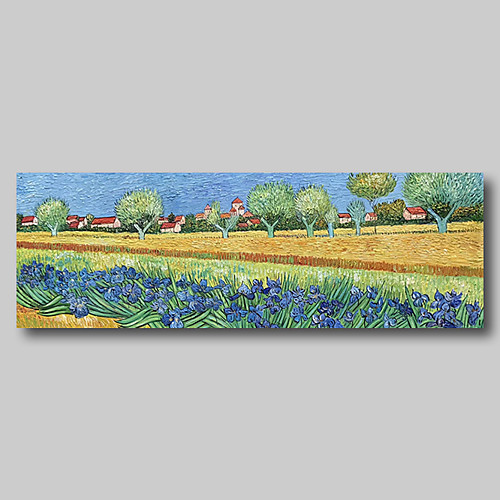 

Hand Painted Van Gogh Museum Quality Oil Painting - Abstract Landscape Village Irises Field Modern Large Rolled Canvas