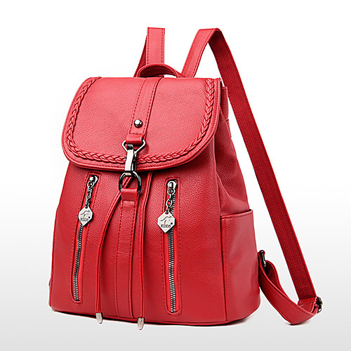 

Women's Leather PU School Bag Commuter Backpack Large Capacity Waterproof Zipper Solid Color Sports & Outdoor Daily Backpack Black Blue Red Gray