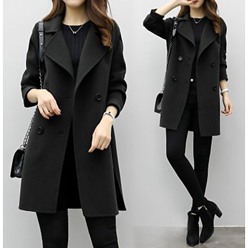 

Women's Solid Colored Patchwork Streetwear Spring & Fall Coat Long Going out Long Sleeve Rayon Coat Tops Black / Loose