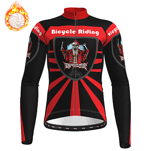 

21Grams Men's Long Sleeve Cycling Jersey Winter Fleece Polyester Red Skull Christmas Santa Claus Bike Jersey Top Mountain Bike MTB Road Bike Cycling Fleece Lining Warm Quick Dry Sports Clothing