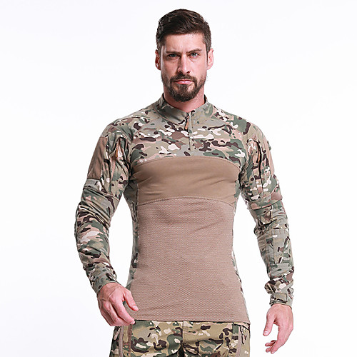 

Men's Hunting T-shirt Outdoor Breathable Quick Dry Wearable Outdoor Fall Spring Summer Camo Top Cotton Camping / Hiking Hunting Fishing Black Camouflage Grey