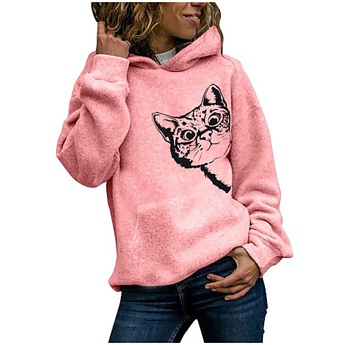 

Women's Pullover Hoodie Sweatshirt Cat Daily Casual Hoodies Sweatshirts Loose White Blushing Pink Green