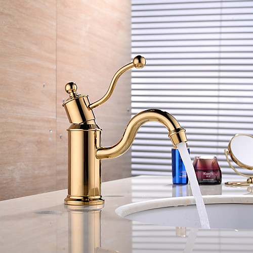 

Bathroom Sink Faucet - Chrome / Gold Basin Faucet Centerset Single Handle One Hole Deck Mounted Bath Vainty Vessel Sink Mixer Taps