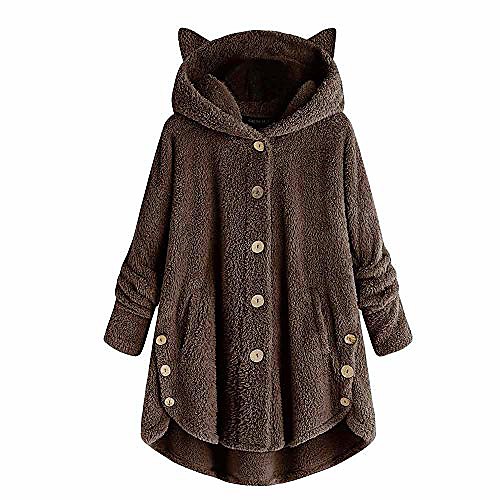 

lilichic women's cat hoodie with cat ear hood cute button loose pullover fleece sweater coat blouse plus size s-5xl coffee