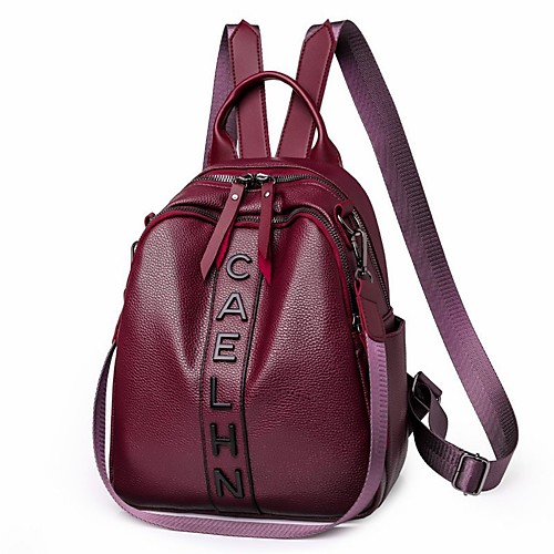 

Women's Unisex Leather PU School Bag Commuter Backpack Large Capacity Waterproof Zipper Solid Color Daily Backpack Black Red