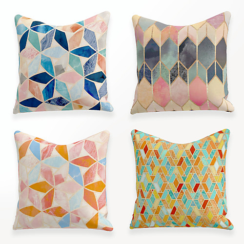 

Cushion Cover 4PCS Linen Soft Decorative Square Throw Pillow Cover Cushion Case Pillowcase for Sofa Bedroom 45 x 45 cm (18 x 18 Inch) Superior Quality Mashine Washable Chinese Style Colorful Geometry