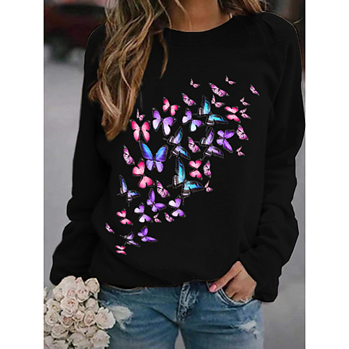 

Women's Pullover Sweatshirt Graphic Butterfly Daily Basic Casual Hoodies Sweatshirts Black
