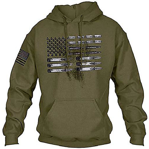 

mens hoodies long sleeve american flag vintage bullet graphic drawstring hooded pullover sweatshirts army green