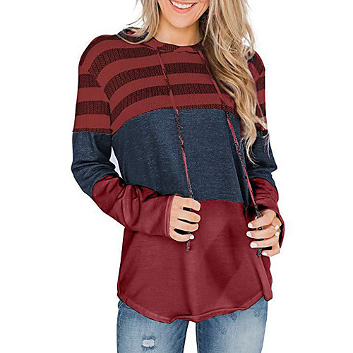 

Women's Pullover Hoodie Sweatshirt Lines / Waves Color Block Basic Casual Hoodies Sweatshirts Loose White Red Blushing Pink