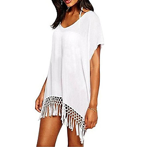 

women's swimwear knitted crochet tunic cover up beachwear (size b(fit us l-xxl), white)