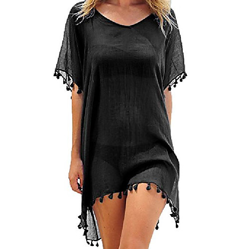 

women's chiffon bathing suit swimwear tassel beach cover up free size red