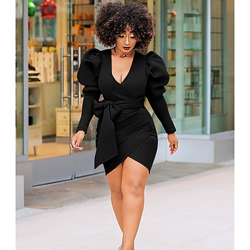 

Women's Sheath Dress Short Mini Dress Black Long Sleeve Solid Color Fall V Neck Elegant Casual 2021 S M L XL