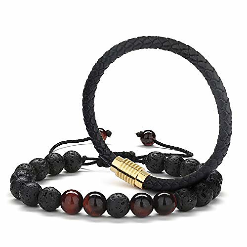 

gifts for mens bracelet braided leather - natural tiger eye lava rock stone mens anxiety bracelets, braided leather magnet buckletiger eye bracelet thank you gifts for him father's day gifts for men