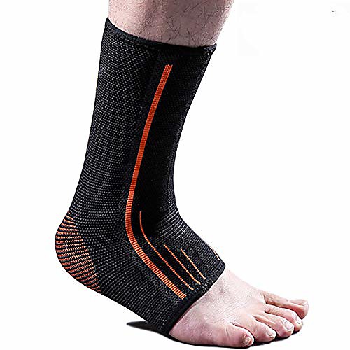 

beister 1 pair ankle brace compression support sleeve for women and men, elastic sprain plantar fasciitis foot socks for injury recovery, joint pain, achilles tendon, heel spurs, black & orange,