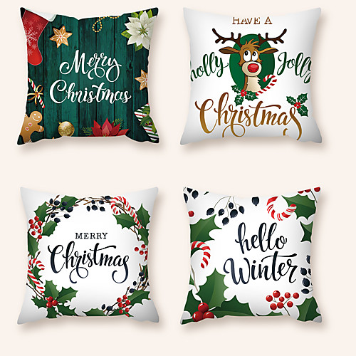 

Cushion Cover 4PCS Christmas Party Decoration Christmas Gift Short Plush Soft Decorative Square Throw Pillow Cover Cushion Case Pillowcase for Sofa Bedroom 45 x 45 cm (18 x 18 Inch) Superior Quality