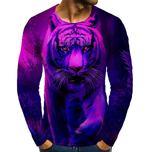 

Men's T shirt 3D Print Graphic Plus Size Print Long Sleeve Daily Tops Purple