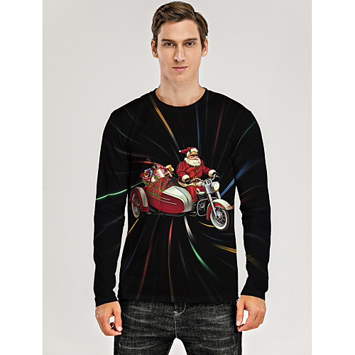 

Men's T shirt 3D Print Graphic 3D Print Long Sleeve Christmas Tops Black