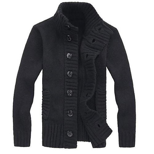 

Men's Basic Knitted Solid Color Sweater Long Sleeve Sweater Cardigans V Neck Fall Winter Black Khaki Light Blue
