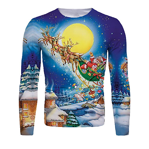 

Men's T shirt 3D Print Galaxy Graphic 3D Print Long Sleeve Christmas Tops Blue