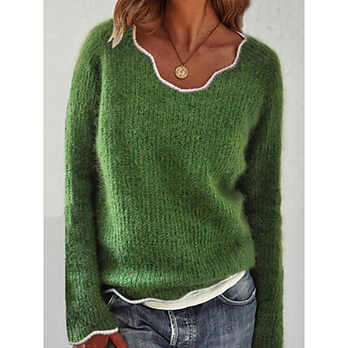 

Women's Stylish Knitted Solid Color Pullover Long Sleeve Cardigans Crew Neck Fall Winter Green