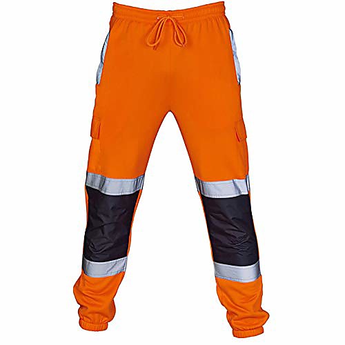 

men's stain resistant enhanced reflective overalls high visibility safe work pants flat front sweatpants joggers trousers orange