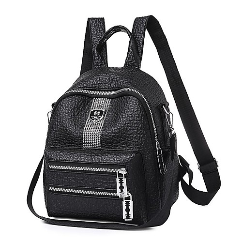 

Women's Unisex Leather PU School Bag Commuter Backpack Large Capacity Waterproof Zipper Solid Color Sports & Outdoor Daily Backpack Black