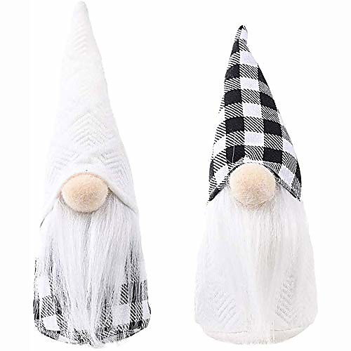 

christmas swedish santa gnome plush,2pcs handmade tomte swedish black and white plaid gnome nisse scandinavian gnomes ornaments elf dwarf thanksgiving day gift christmas table décor