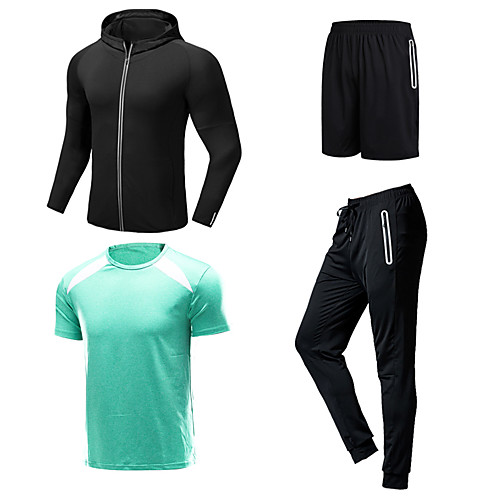 

Men's Patchwork Tracksuit Activewear Set Athletic Athleisure 4pcs Long Sleeve Moisture Wicking Quick Dry Breathable Fitness Gym Workout Running Walking Jogging Sportswear Normal Blue / Black Green