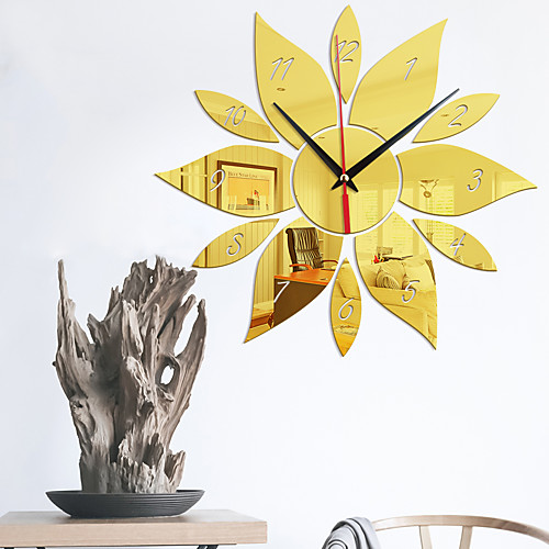 

Digital Sunflower Modeling Mirror Wall Clock Bedroom Living Room Background Wall Mute Movement with Back Glue Wall Clock