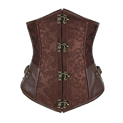 

women's steampunk underbust corset waist cincher gothic bustier top (xxl/waist:33-35inch us size:13-15, brown)