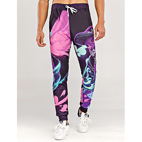 

Men's Exaggerated Sports Casual Daily Sweatpants Pants Pattern Optical Illusion Full Length Sporty Drawstring Print Purple